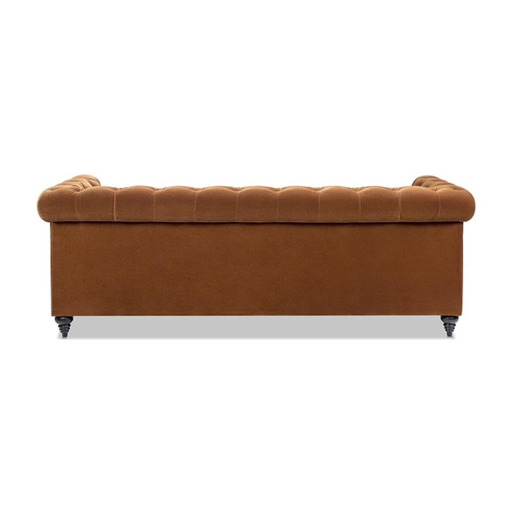 Burnt Orange Velvet Tufted Chesterfield Sofa R78885