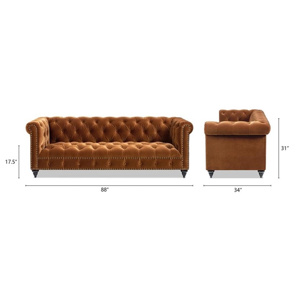 Burnt Orange Velvet Tufted Chesterfield Sofa R78885