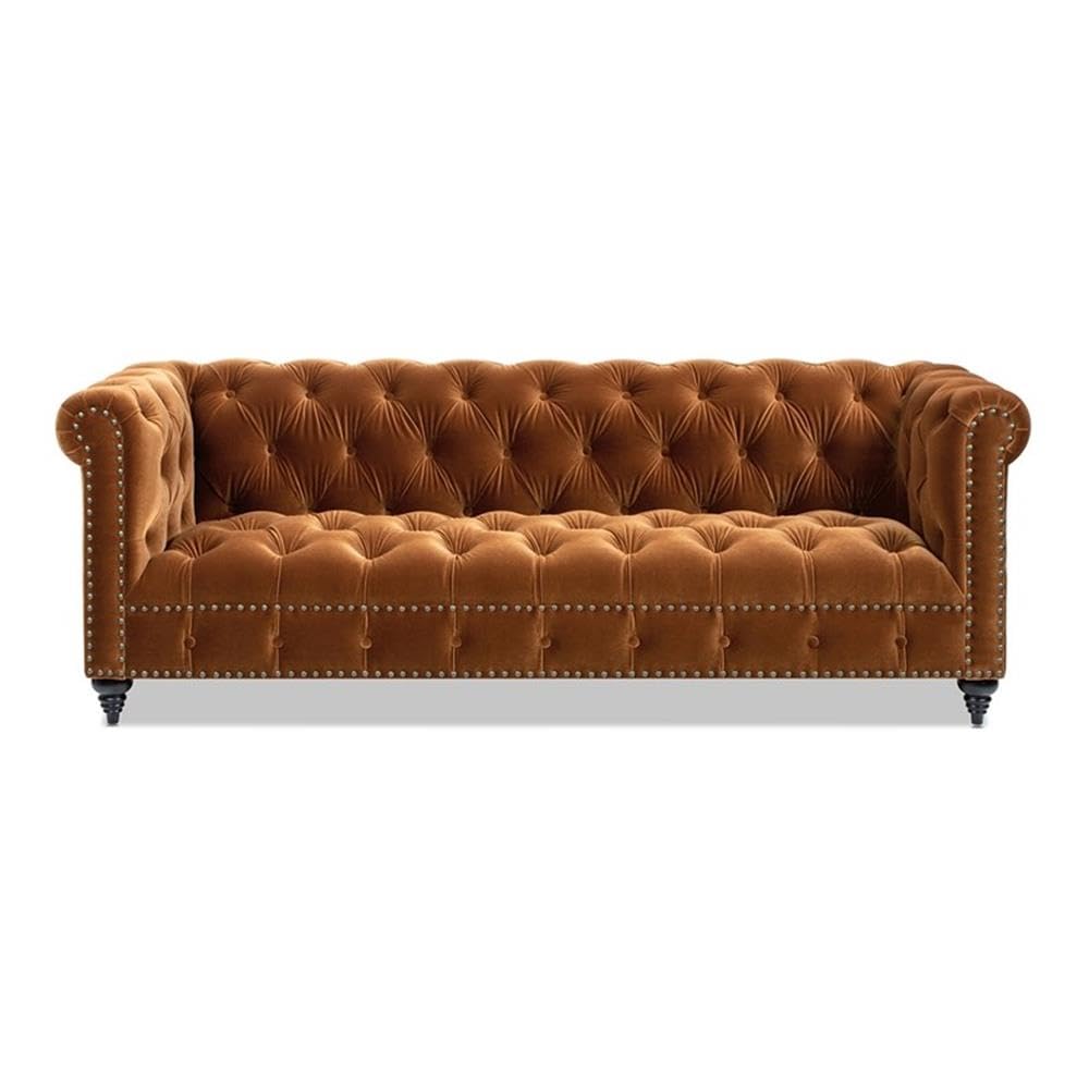 Burnt Orange Velvet Tufted Chesterfield Sofa R78885