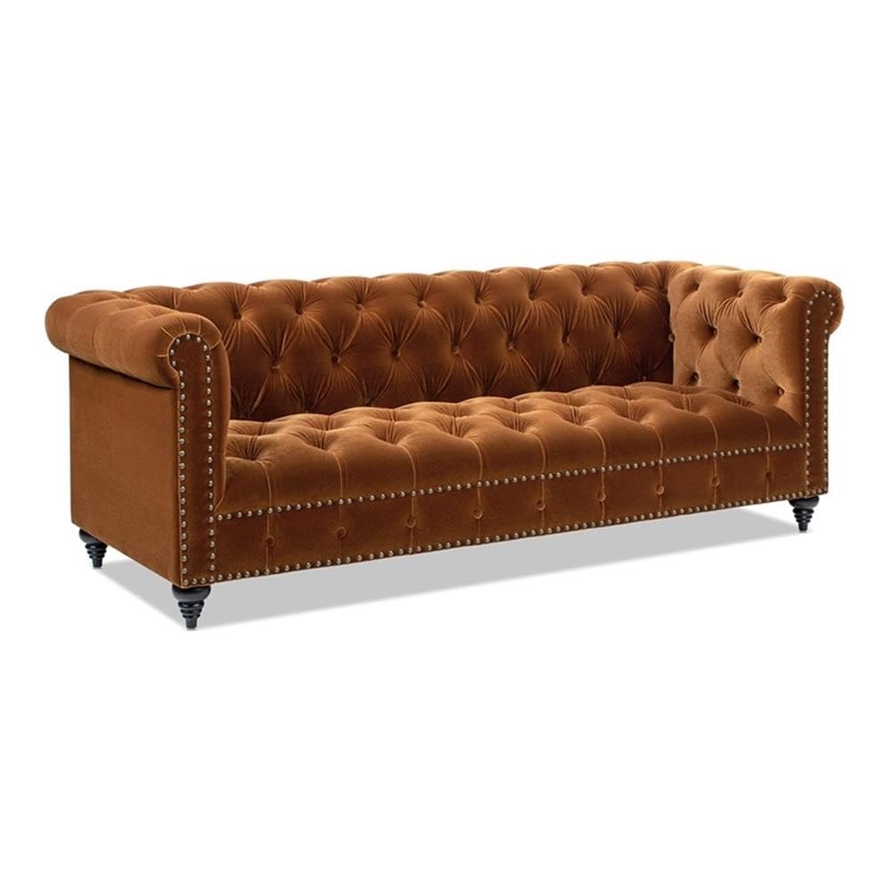 Burnt Orange Velvet Tufted Chesterfield Sofa R78885