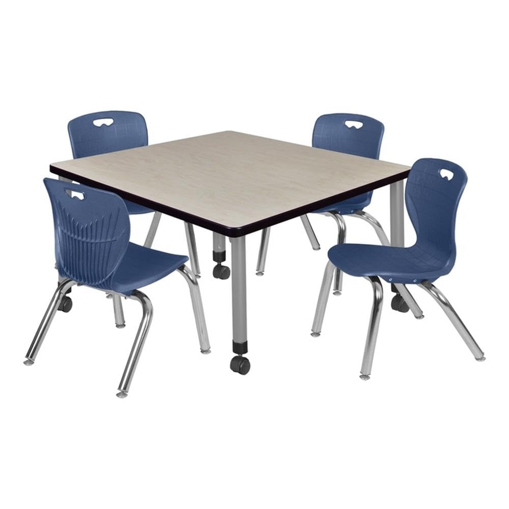 42" Square Mobile Table with 4 Blue Chairs R5856