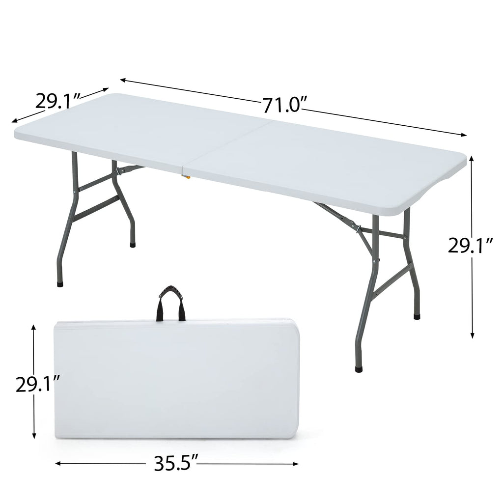 6FT White Plastic Folding Table with Carrying Handle S488