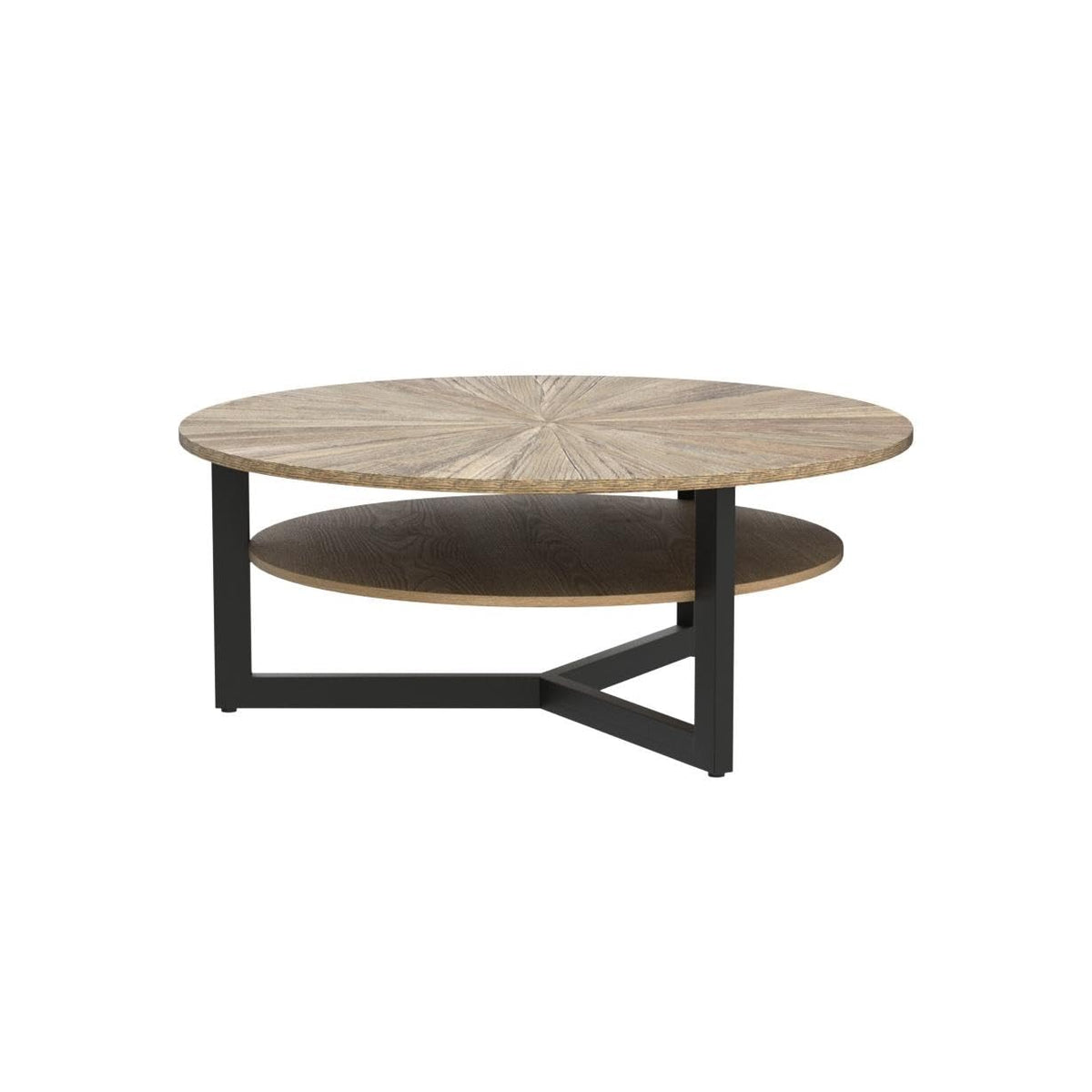 33.5" Round 2-Tier Wood Coffee Table with Storage N973806