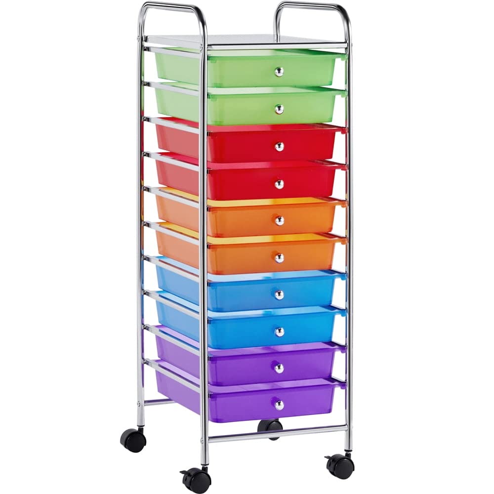 10 Drawer Rolling Storage Cart with Lockable Wheels V719435