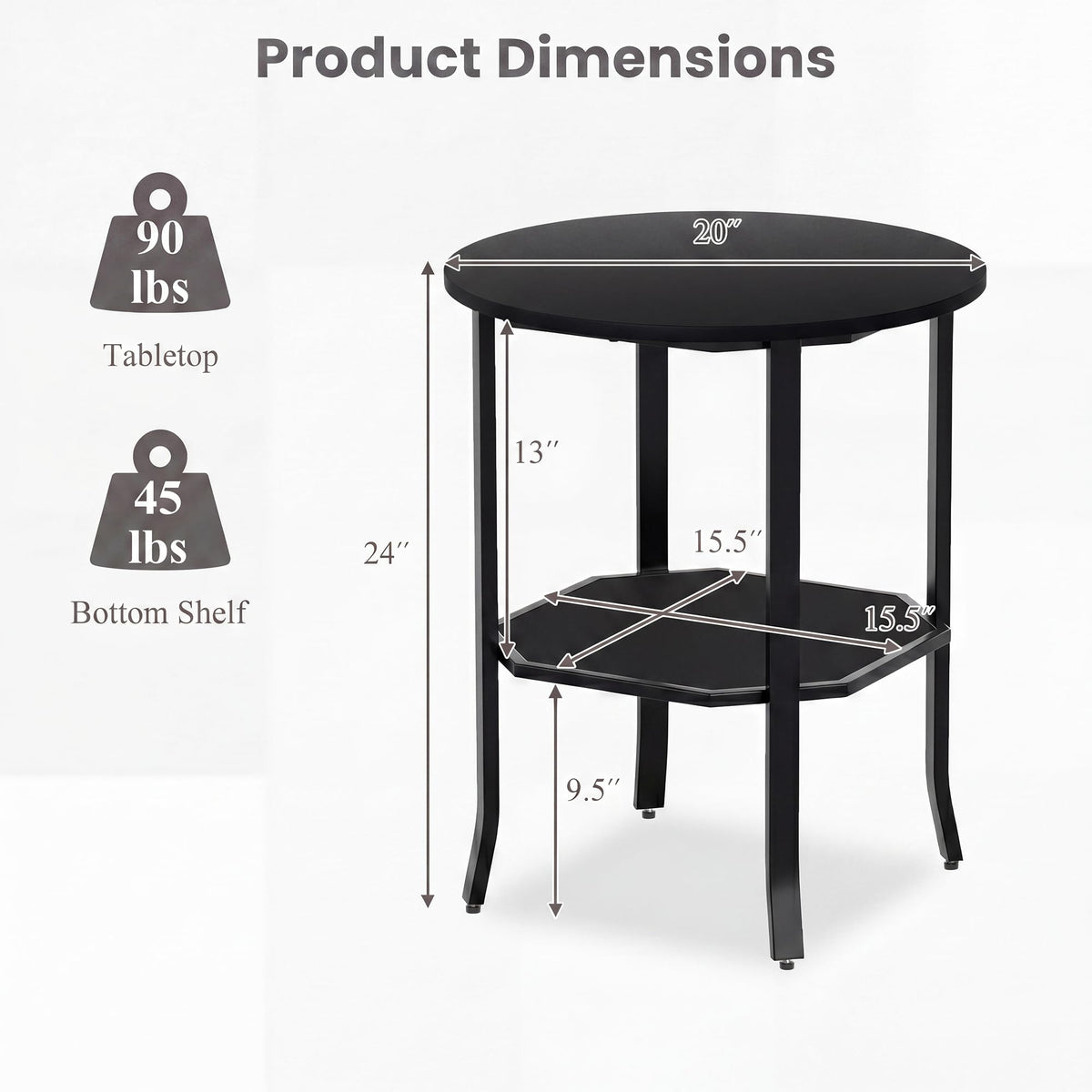 2-Tier Round Side End Table with Storage Shelf I51508
