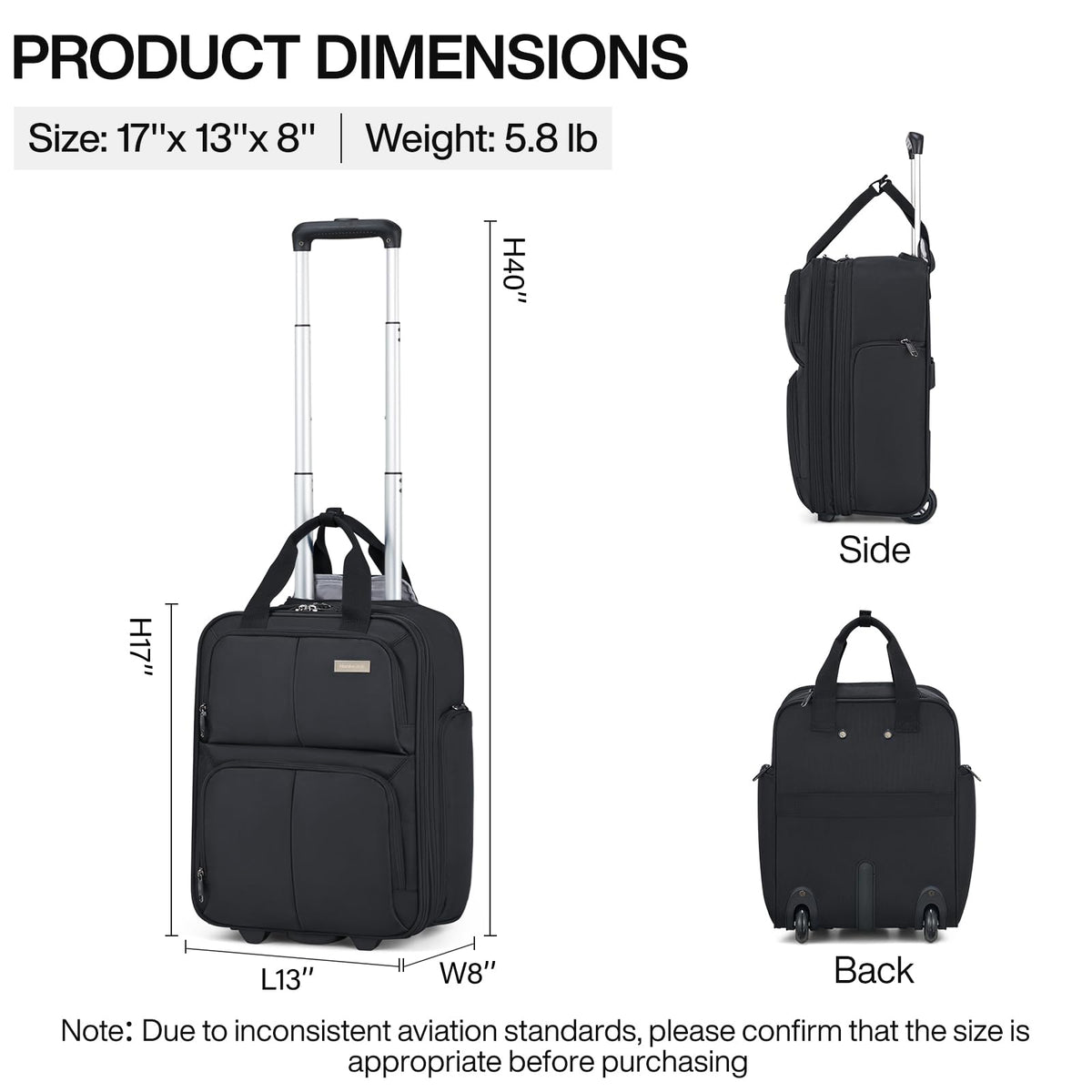 16 Inch Underseat Carry On Luggage with 2 Wheels L68569