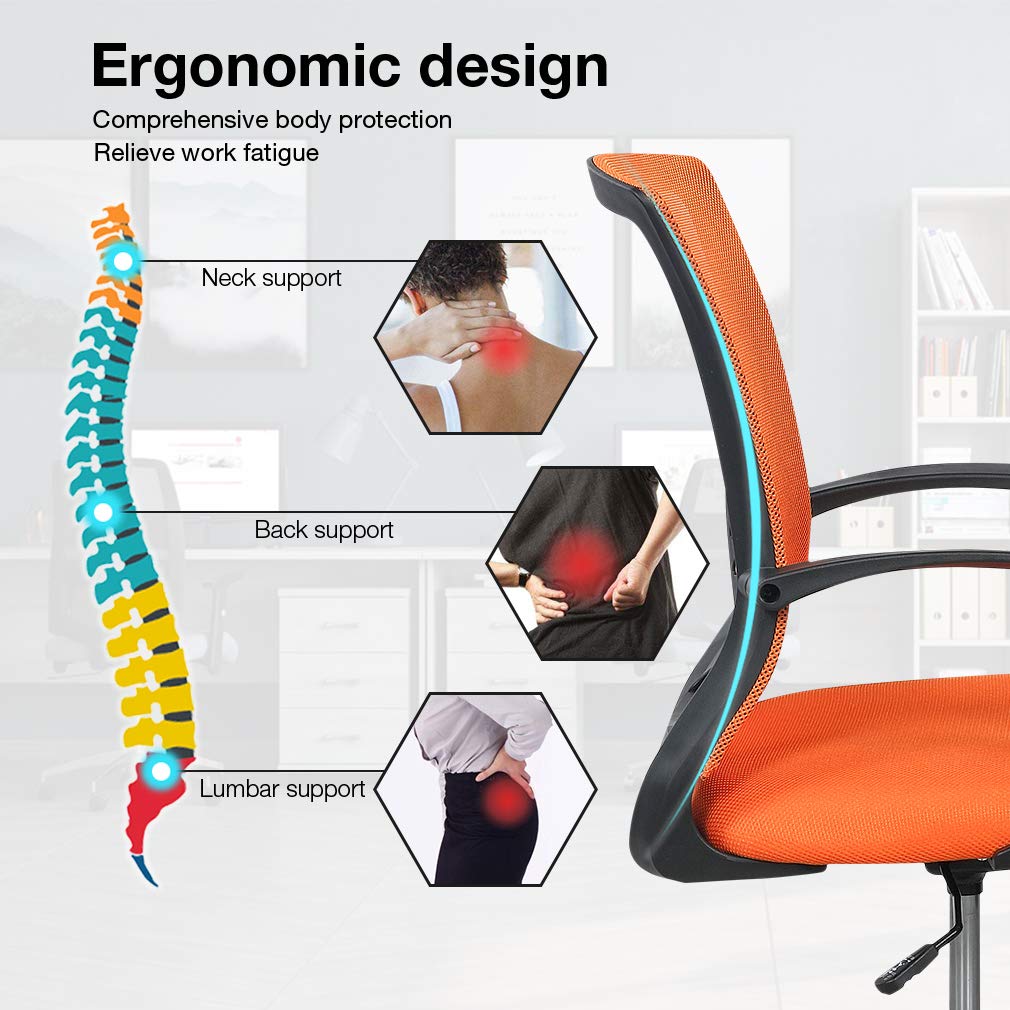Orange Ergonomic Mesh Office Chair with Lumbar Support Armrest R6417