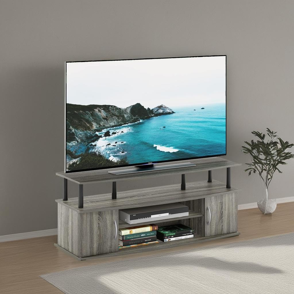 French Oak Grey/Black Entertainment Stand for TV Up to 55 Inch V398