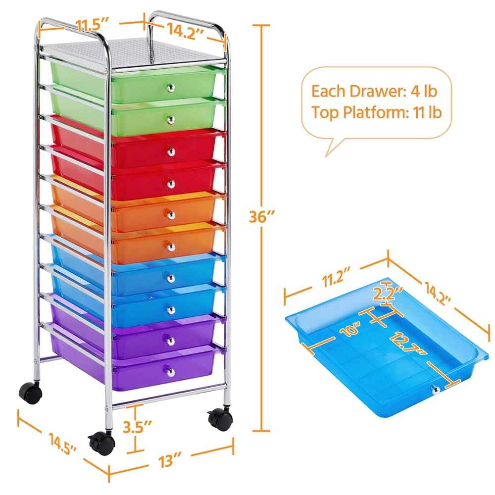 10 Drawer Rolling Storage Cart with Lockable Wheels V719435