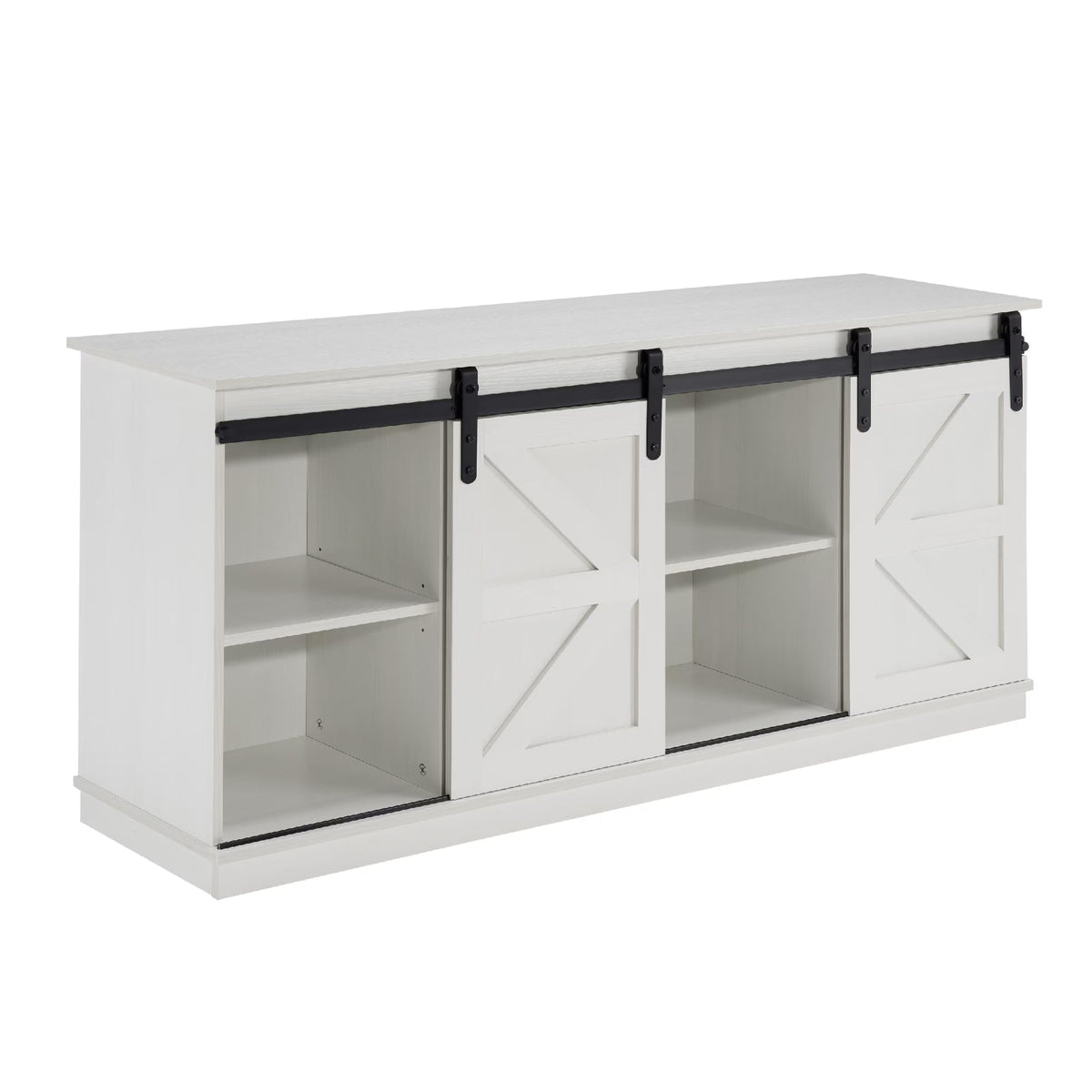 White 58" Farmhouse TV Stand with Sliding Barn Doors I87017