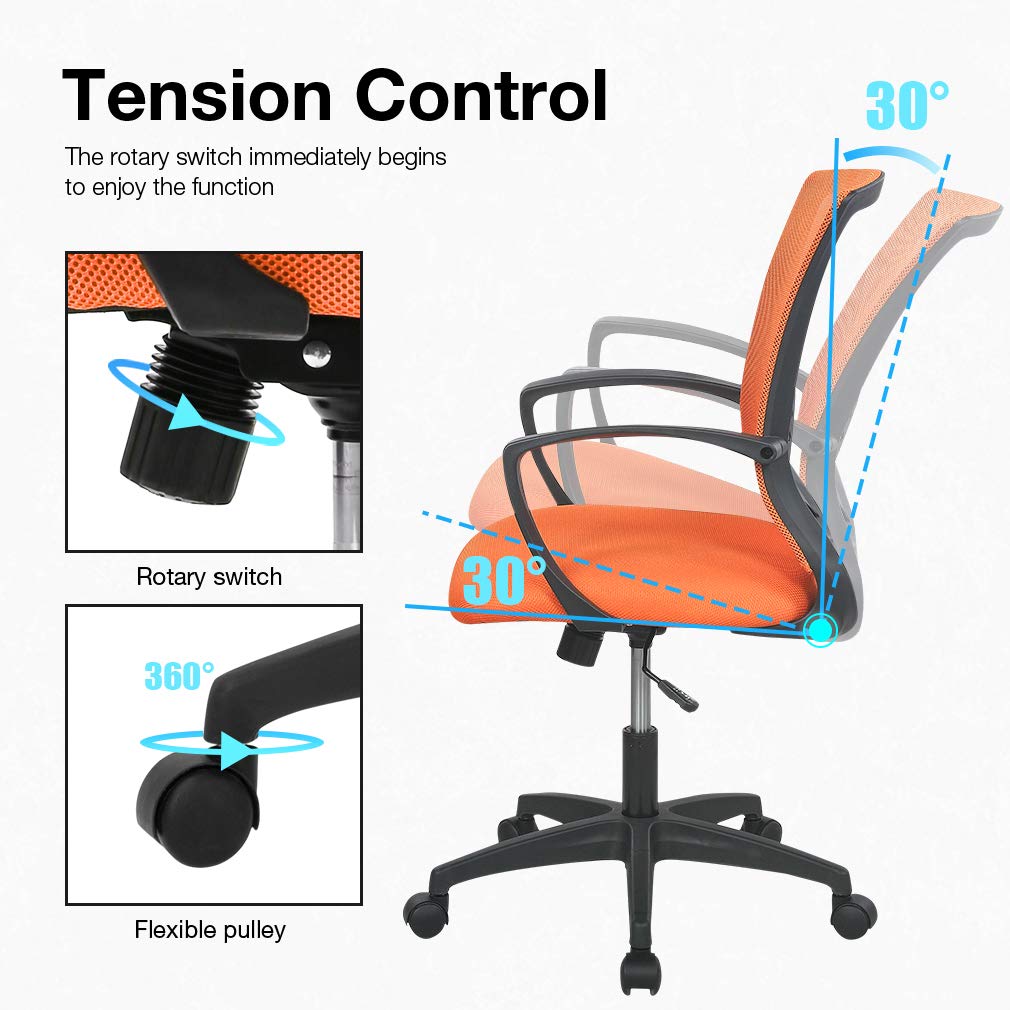 Orange Ergonomic Mesh Office Chair with Lumbar Support Armrest R6417