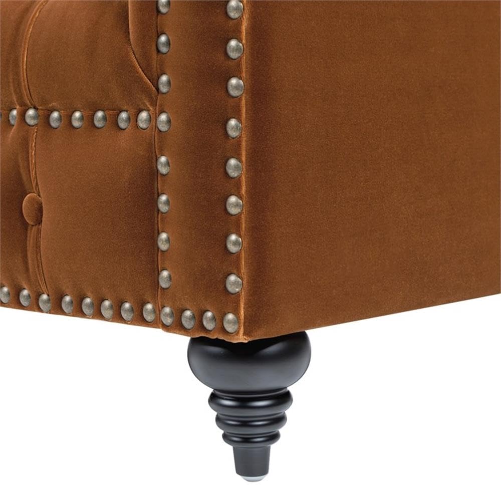 Burnt Orange Velvet Tufted Chesterfield Sofa R78885
