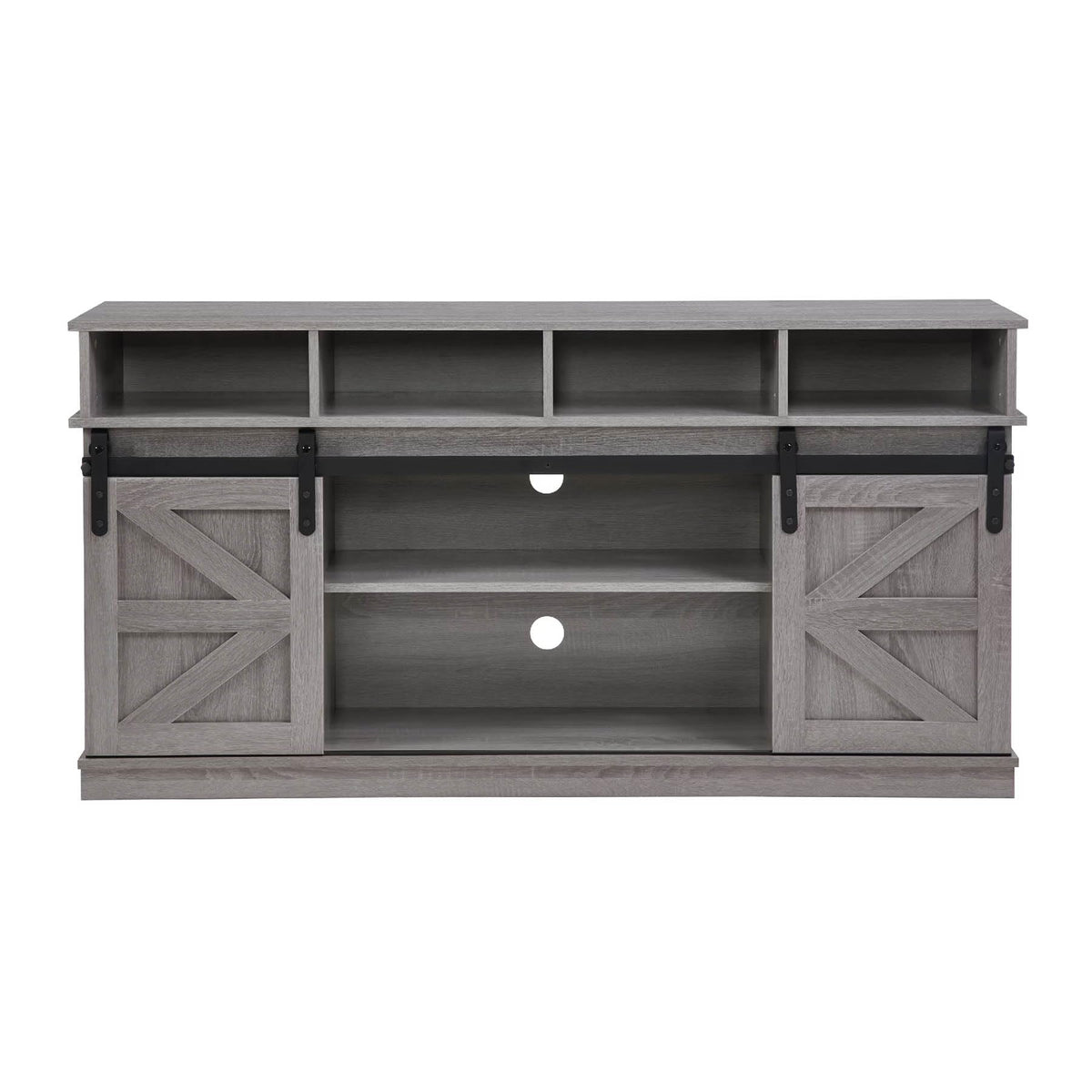 Grey Wood TV Stand with Sliding Barn Doors and 4 Drawers J30121