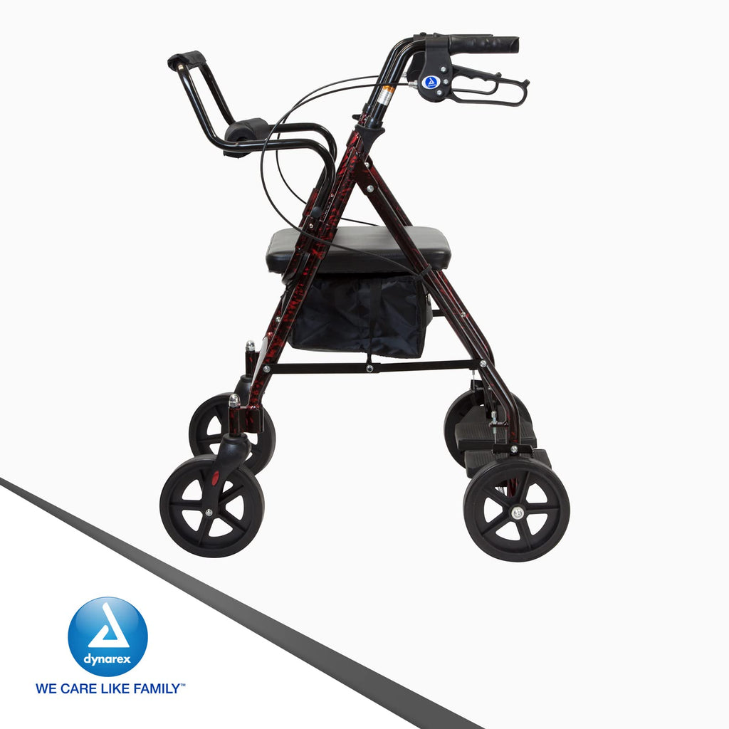 4 Wheel Rollator and Transport Wheelchair with Fold-Down Footrests, Red Frame Q462636