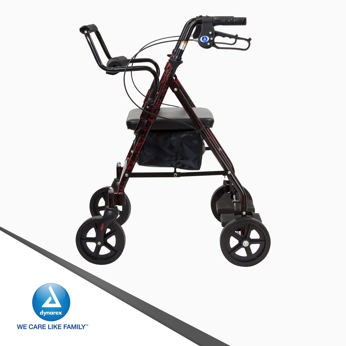 4 Wheel Rollator and Transport Wheelchair with Fold-Down Footrests, Red Frame Q462636