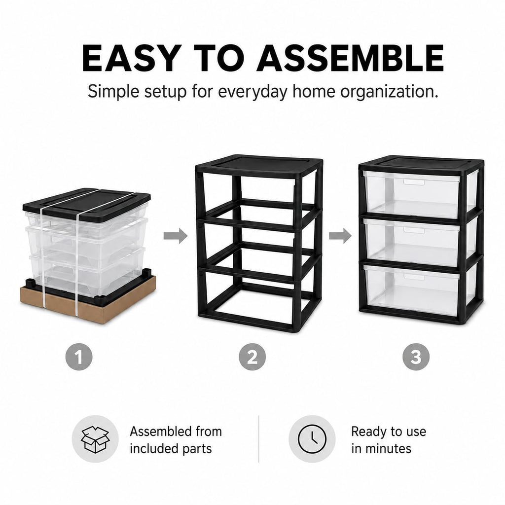 3 Drawer Storage Tower with Clear Bins O562