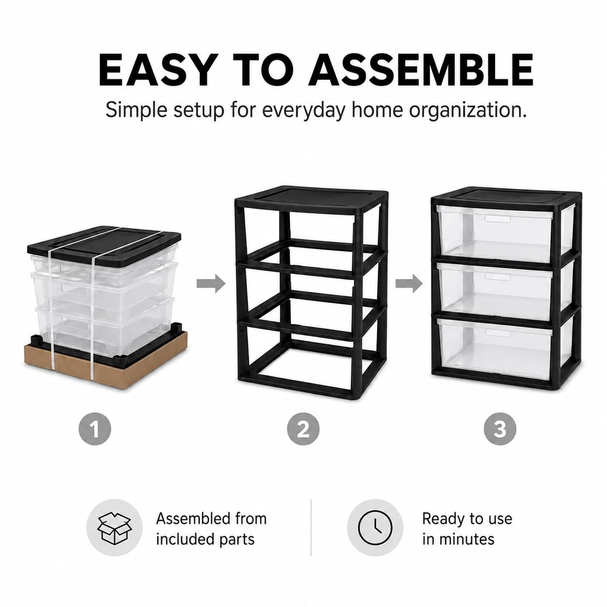 3 Drawer Storage Tower with Clear Bins O562
