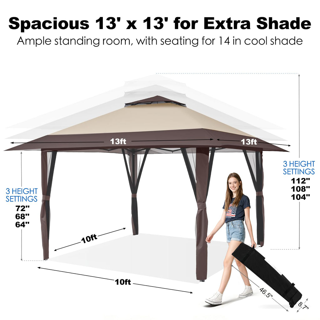 13x13 Pop Up Gazebo with Mosquito Netting Sidewall P856