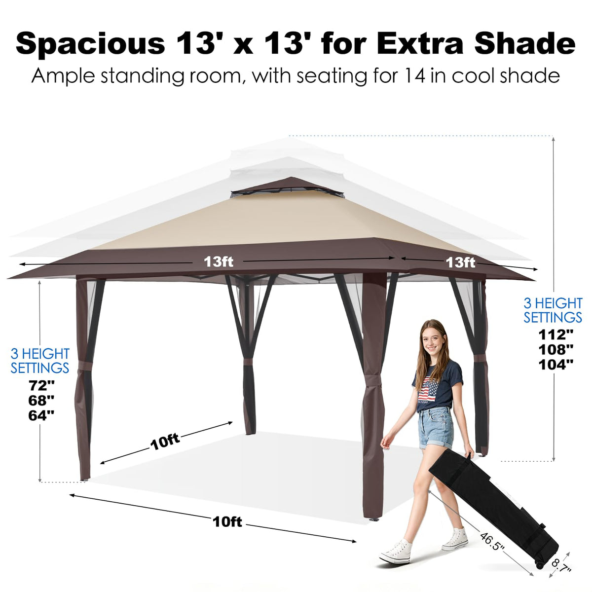 13x13 Pop Up Gazebo with Mosquito Netting Sidewall P856