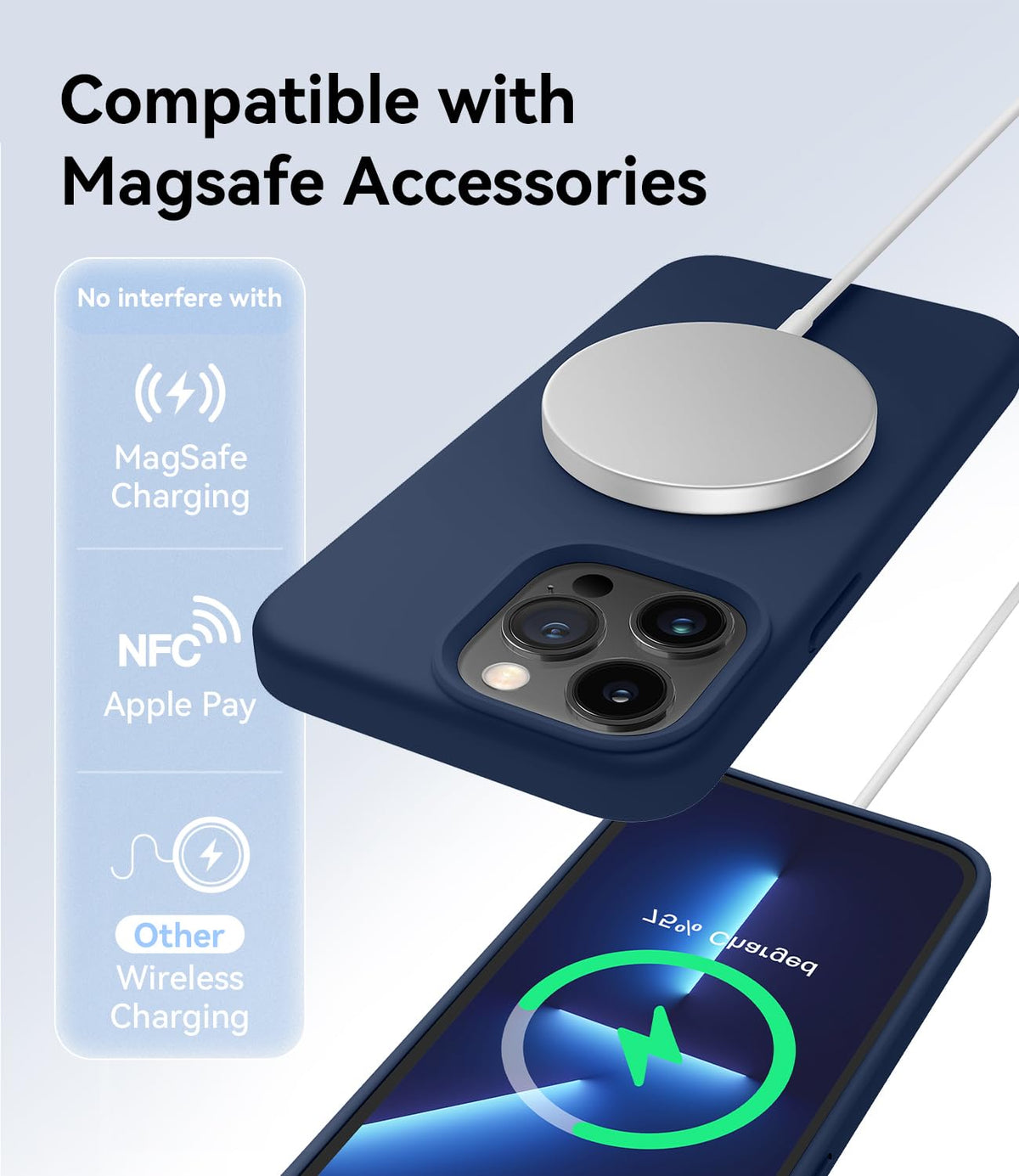 Magnetic Silicone Phone Case with Microfiber Lining, 6.7 inch, Navy Blue N18000