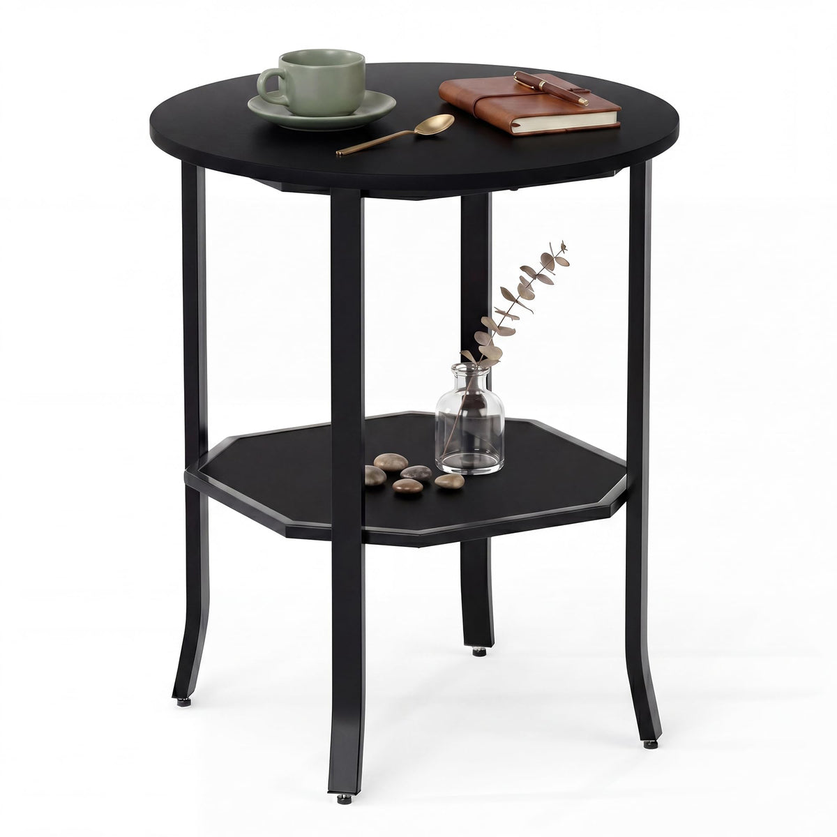2-Tier Round Side End Table with Storage Shelf I51508