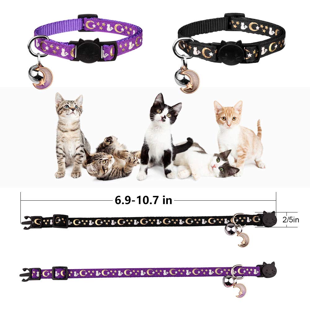 2PCS Breakaway Cat Collars with Bell Glow in The Dark Black Purple N3691