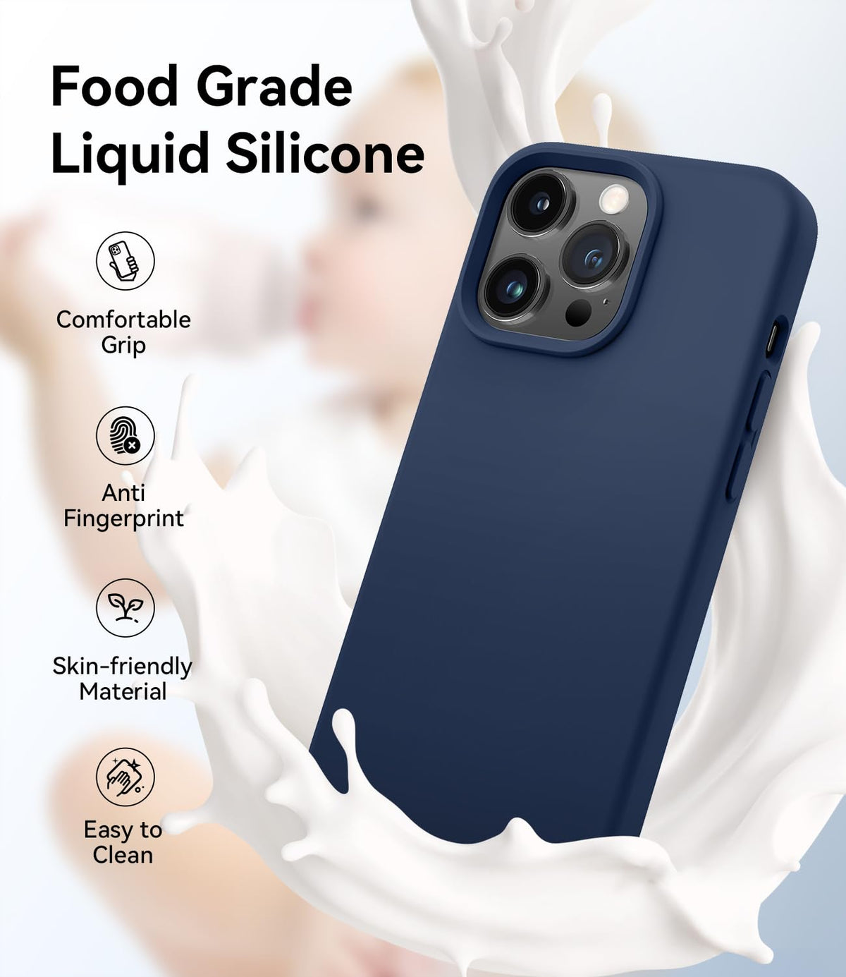 Magnetic Silicone Phone Case with Microfiber Lining, 6.7 inch, Navy Blue N18000