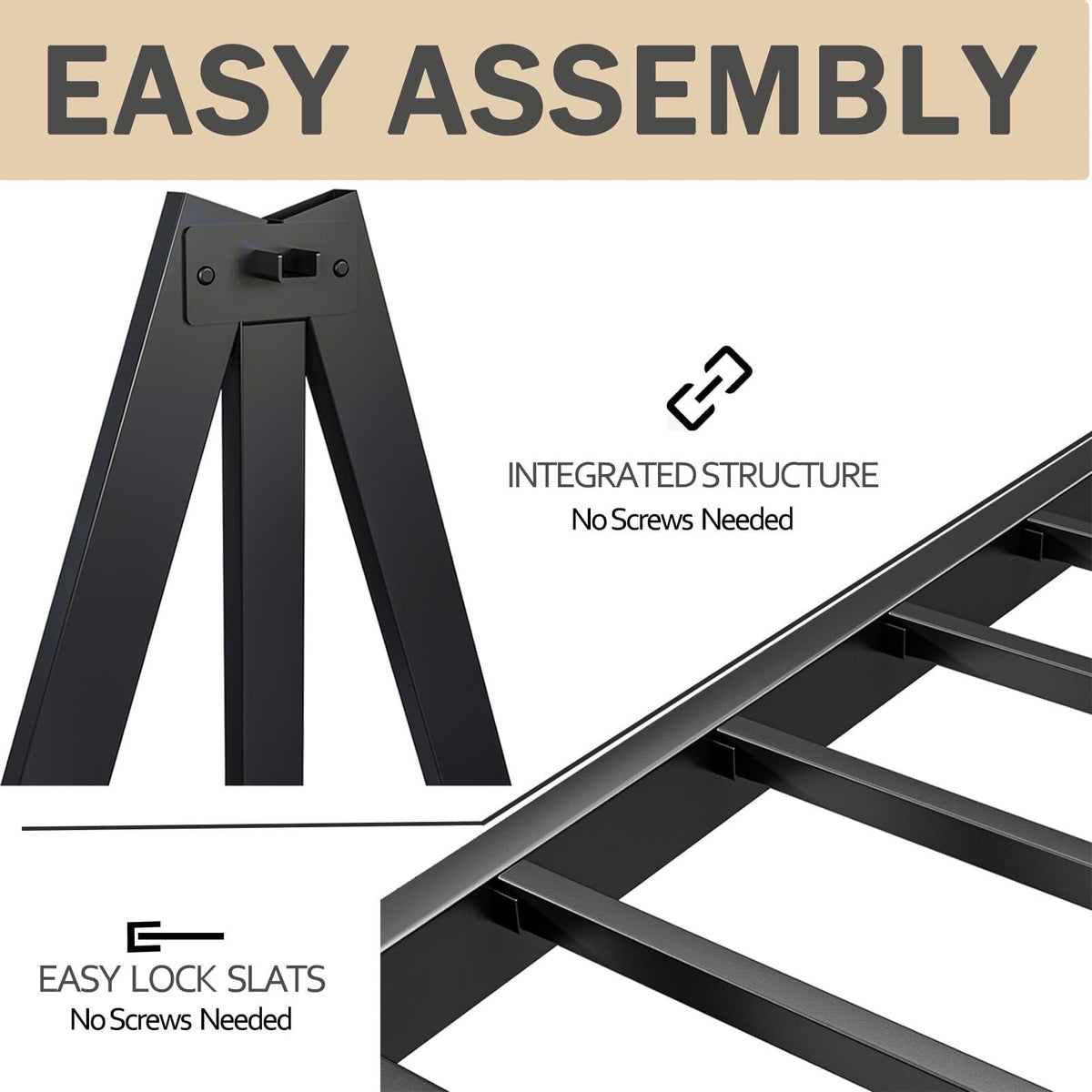 14 Inch Metal Queen Bed Frame with Storage, Black P967165