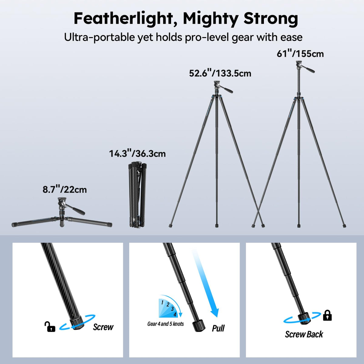 Carbon Fiber Camera Tripod with Fluid Head D616
