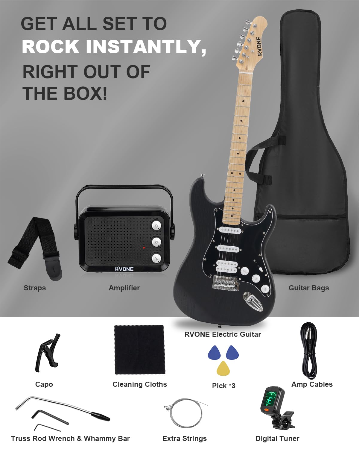 39" Beginner Electric Guitar Kit with Amp & HSS Pickups Black Q468