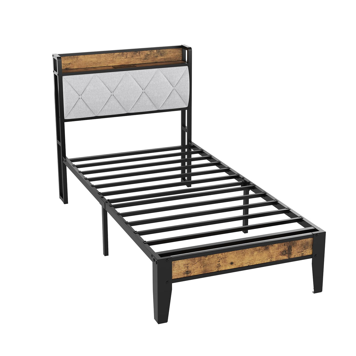 Twin Bed Frame with Headboard and Charging Plug U11117