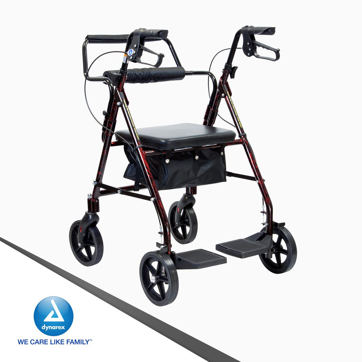 4 Wheel Rollator and Transport Wheelchair with Fold-Down Footrests, Red Frame Q462636