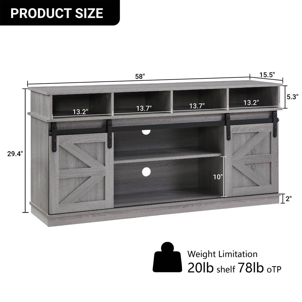 Grey Wood TV Stand with Sliding Barn Doors and 4 Drawers J30121