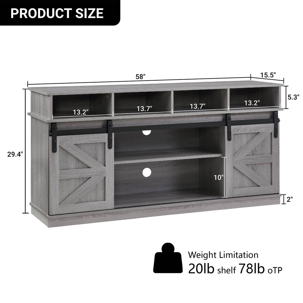 Grey Wood TV Stand with Sliding Barn Doors and 4 Drawers J30121