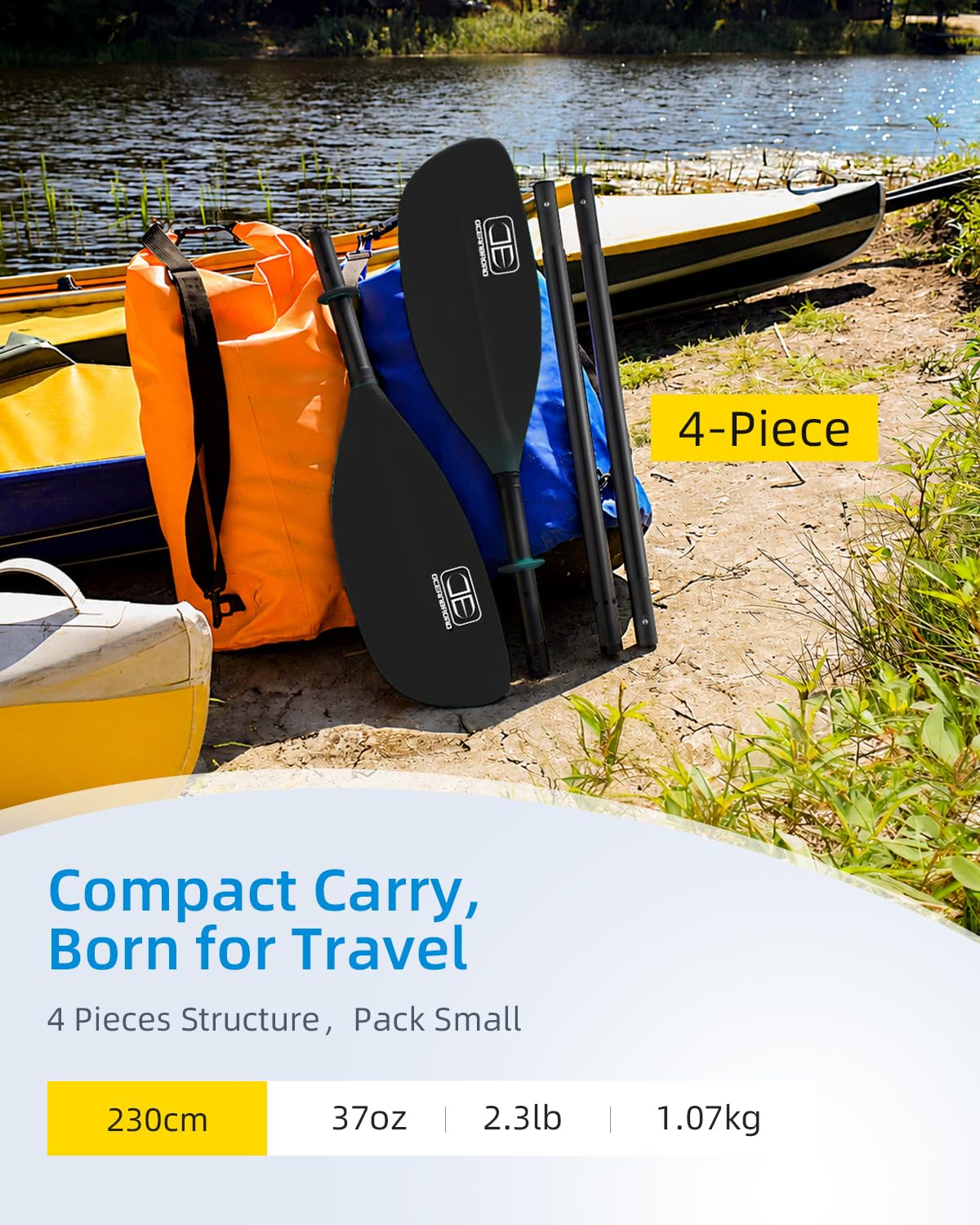 4 Pieces Carbon Fiber Kayak Paddle T340
