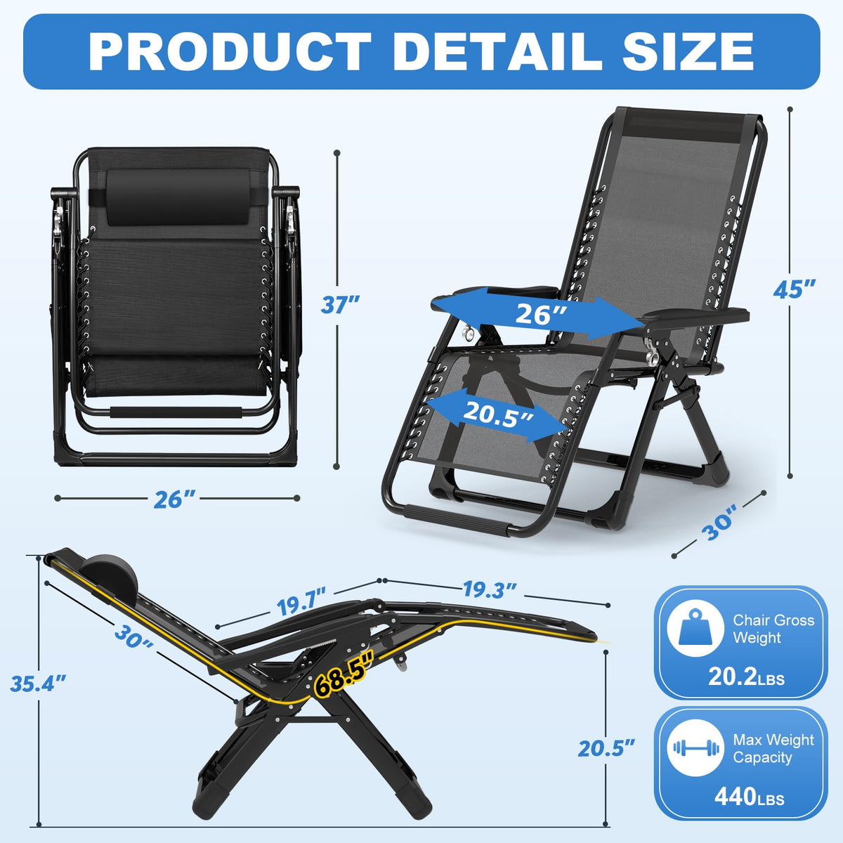 Zero Gravity Chair with Cup Holder, Black W37799