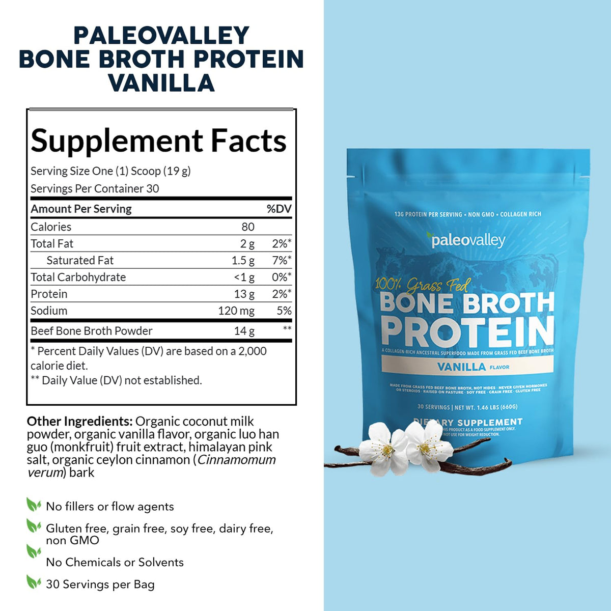 Grass Fed Bone Broth Protein Powder Vanilla O9870