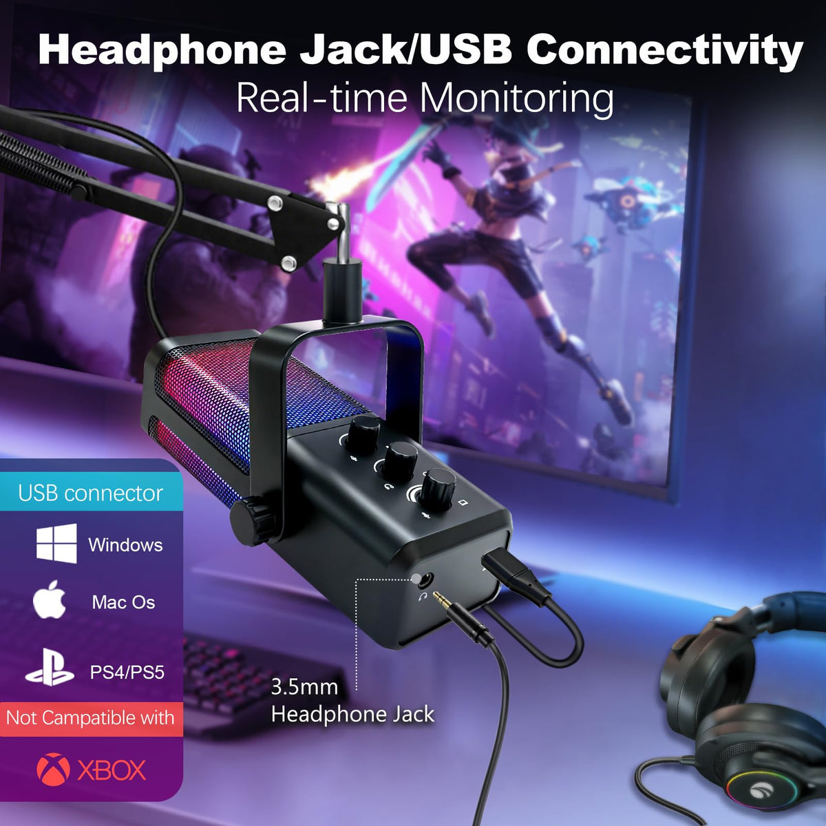 Black USB Condenser Microphone with Boom Arm P3908