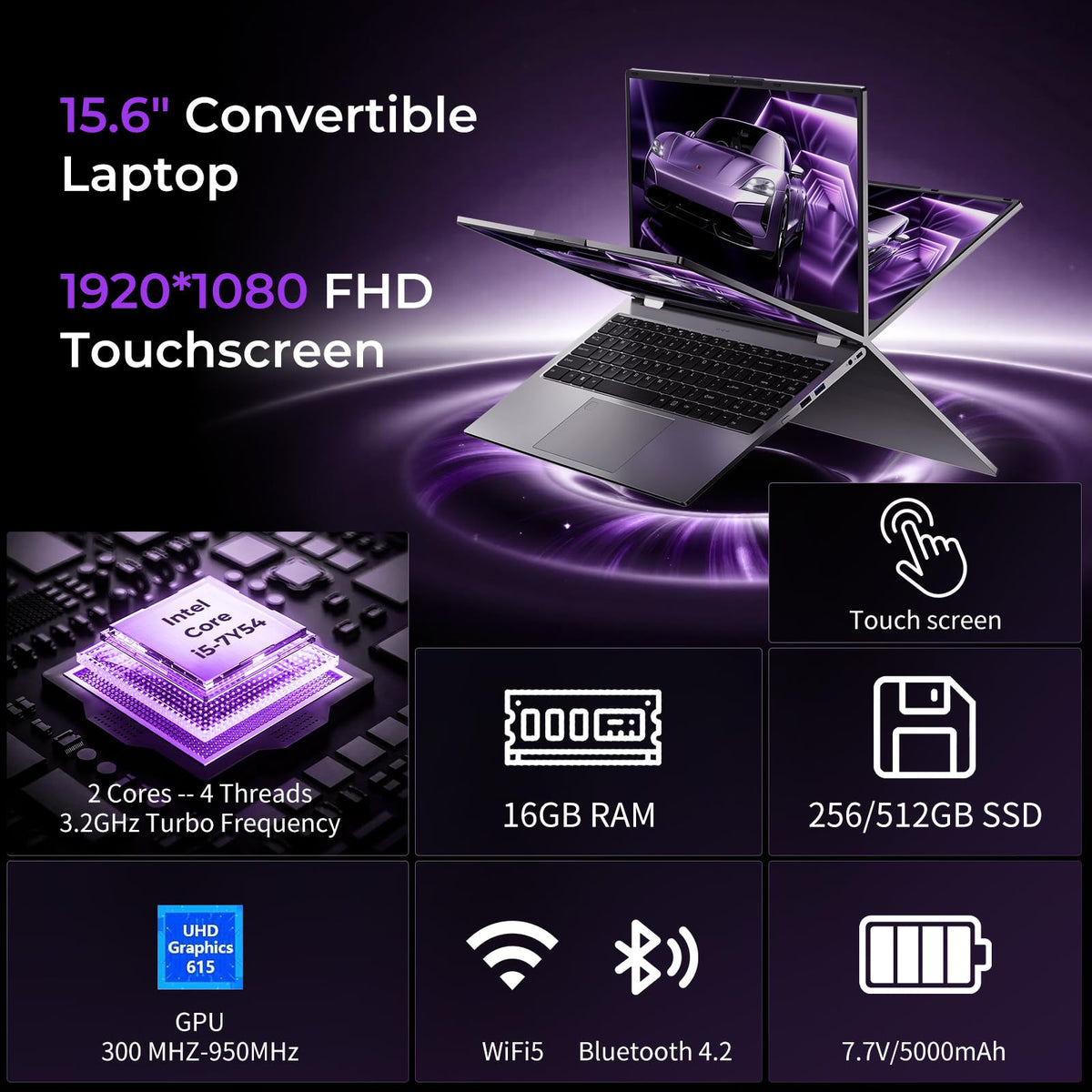 15.6" 2-in-1 Touchscreen Laptop Computer, 16GB RAM 256GB SSD C787865