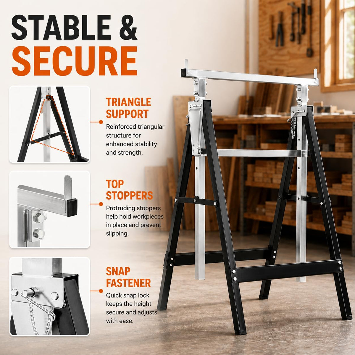 2 Pack Height Adjustable Folding Saw Horses U41180