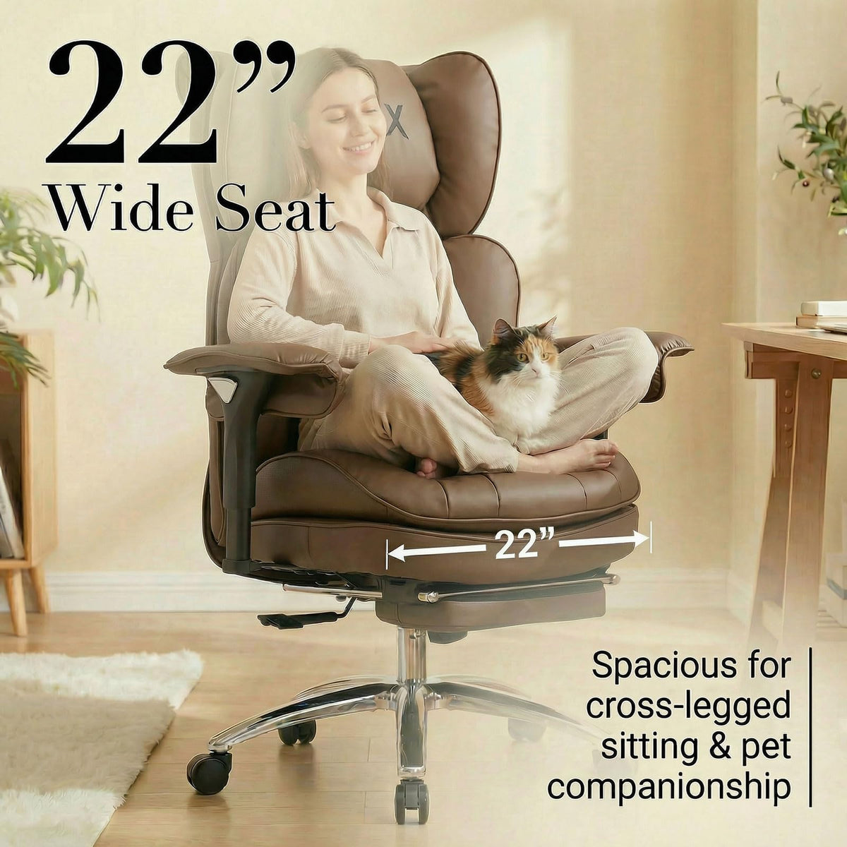 Big & Tall Desk Chair with Footrest Brown U13620