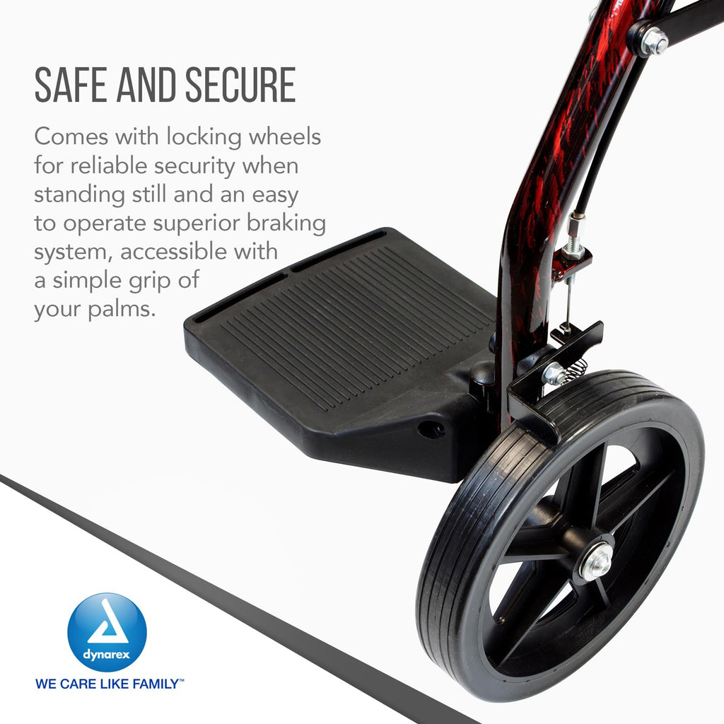 4 Wheel Rollator and Transport Wheelchair with Fold-Down Footrests, Red Frame Q462636