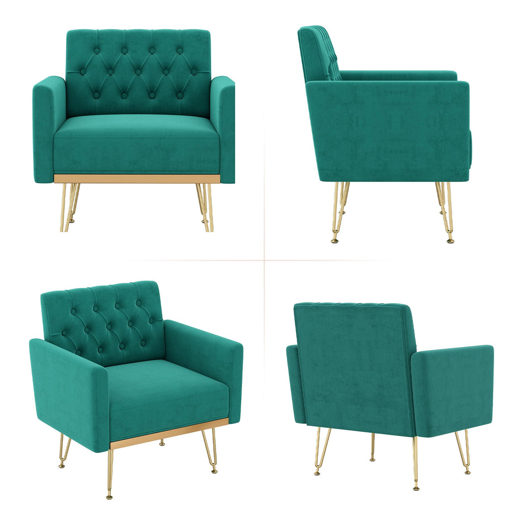 Oversized Velvet Tufted Accent Chair with Gold Legs Y338947