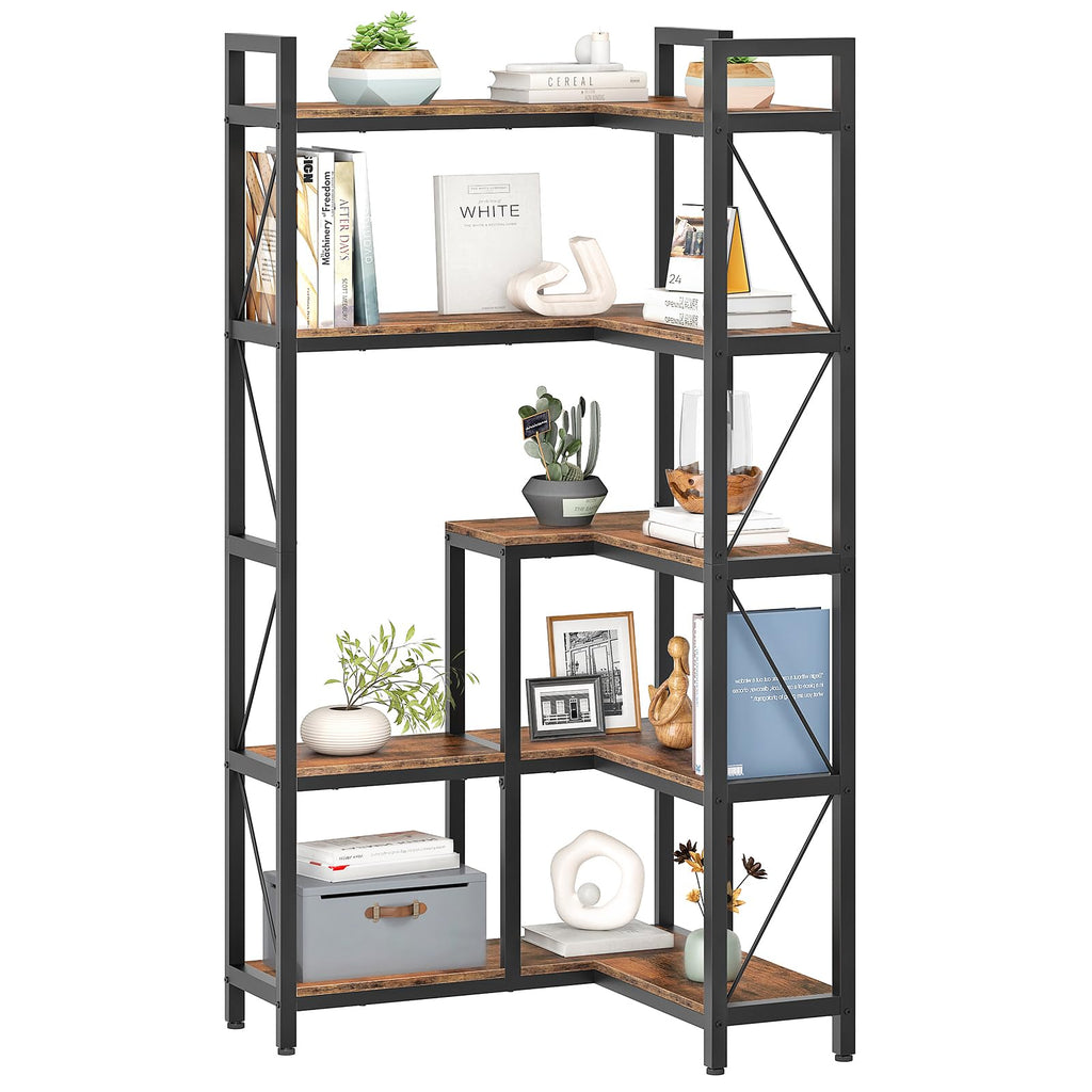 5-Tier L-Shaped Corner Bookshelf with Metal Frame N403363