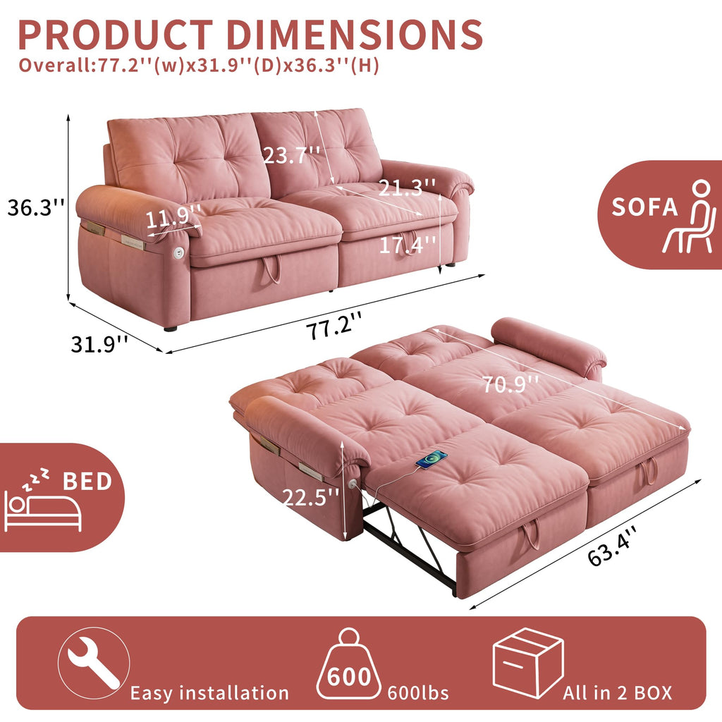 Queen Size Pink Sofa Bed with Pull Out Bed D623231