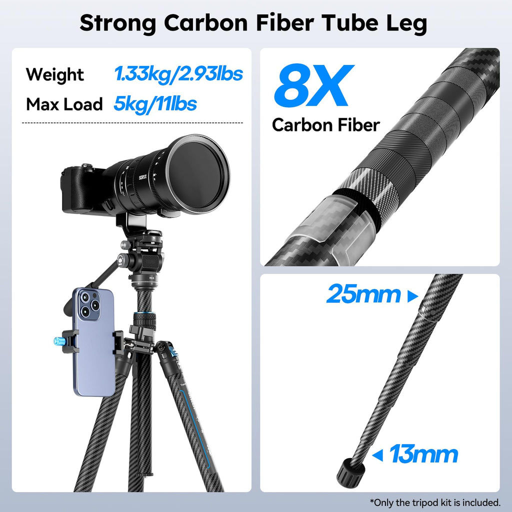 Carbon Fiber Camera Tripod with Fluid Head D616