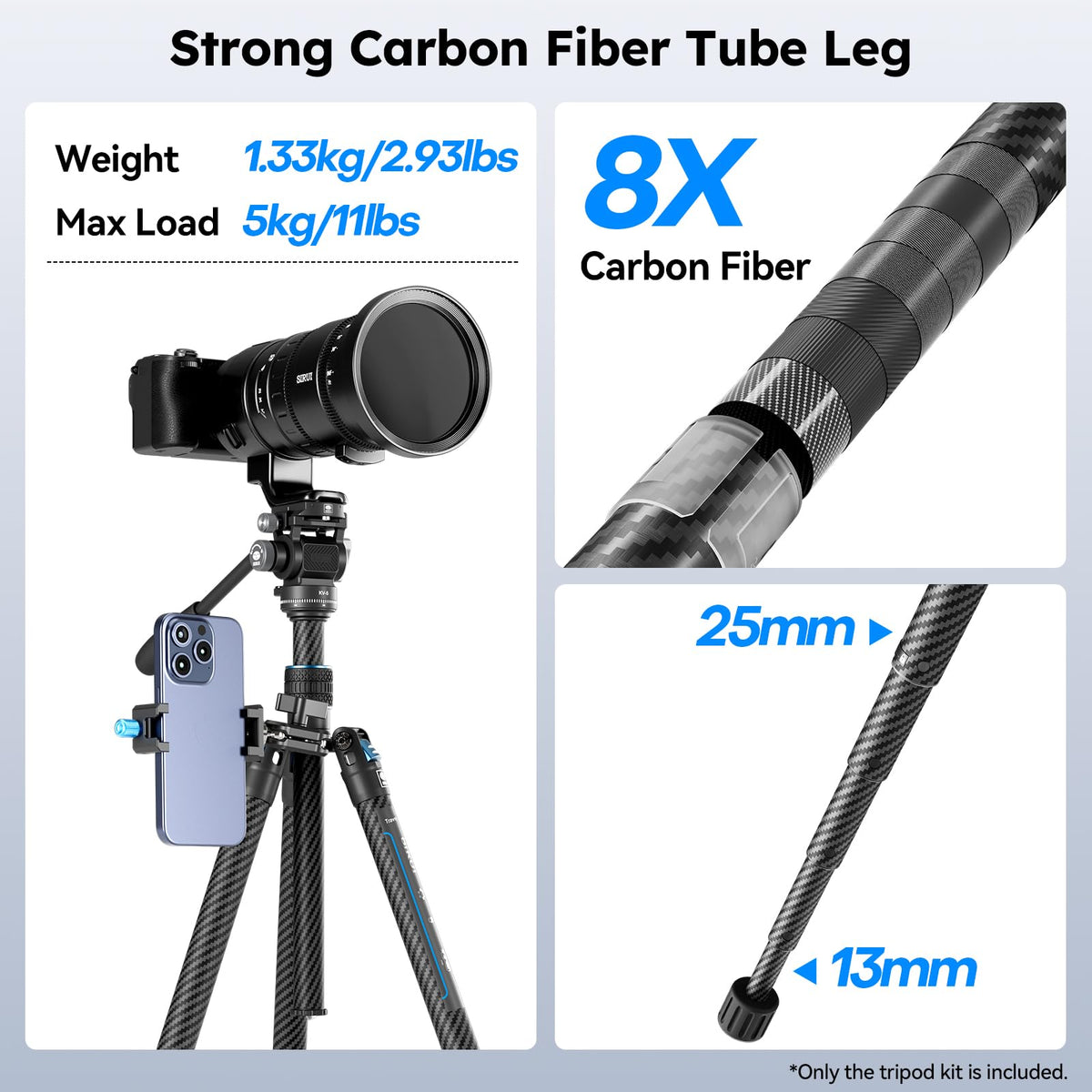 Carbon Fiber Camera Tripod with Fluid Head D616