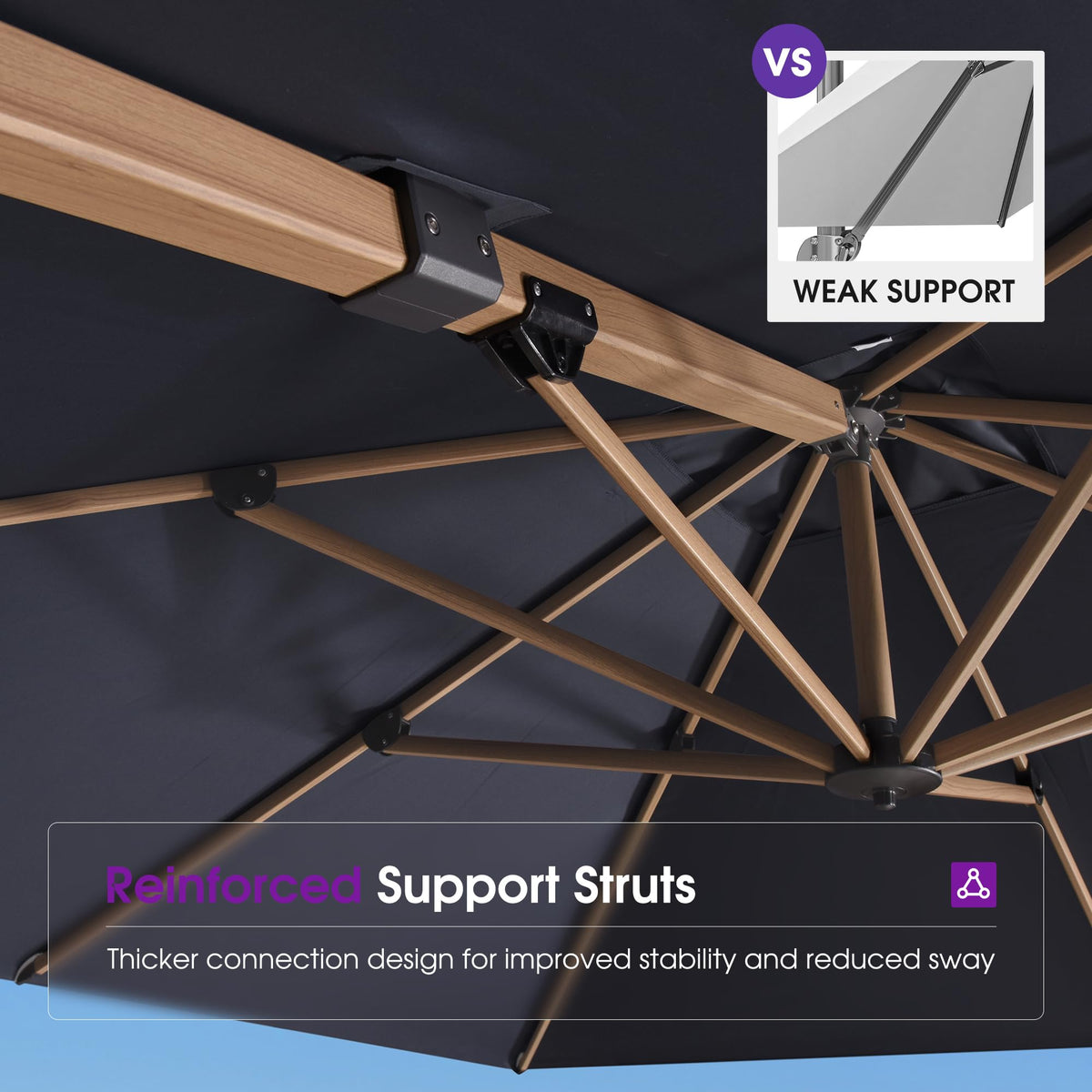 Navy Blue Wood Grain 9FT Square Patio Umbrella W4579