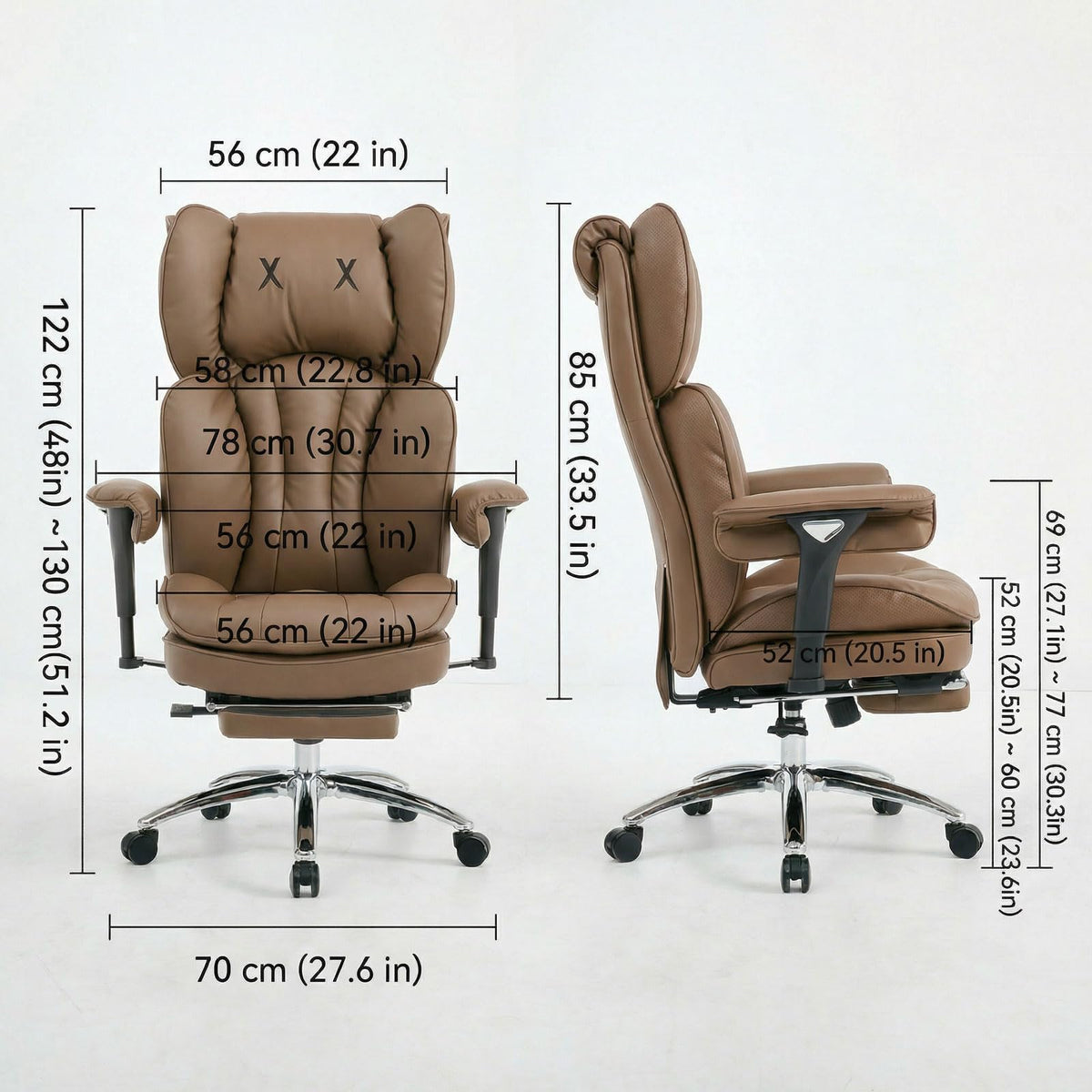 Big & Tall Desk Chair with Footrest Brown U13620