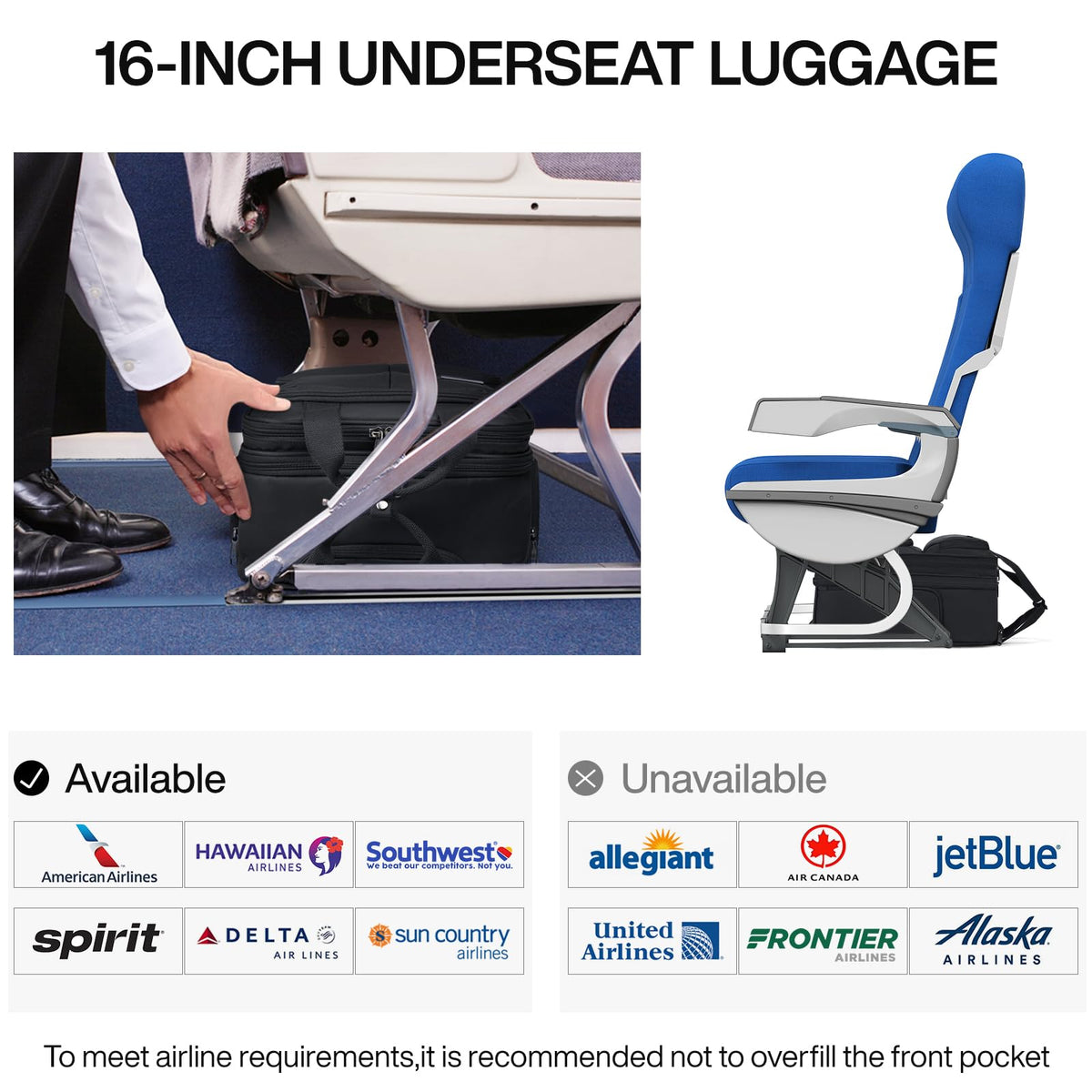 16 Inch Underseat Carry On Luggage with 2 Wheels L68569